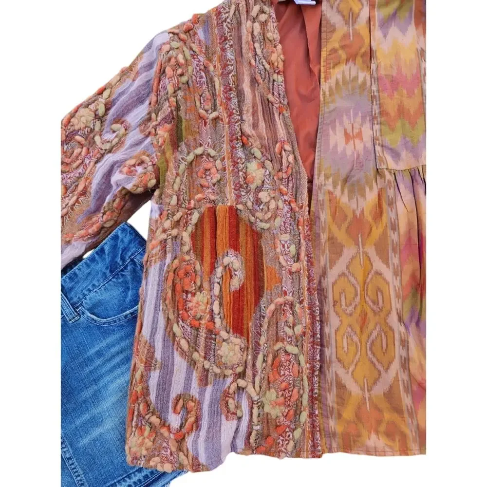 Anii by Natural Silk Wool Patchwork Jacket M Boho Luxe Vintage Art to Wear - Picture 5 of 12